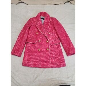J. Crew Pink Diamond Tweed Wool Blend‎ Gold Long Coat Women Size 0 Statement